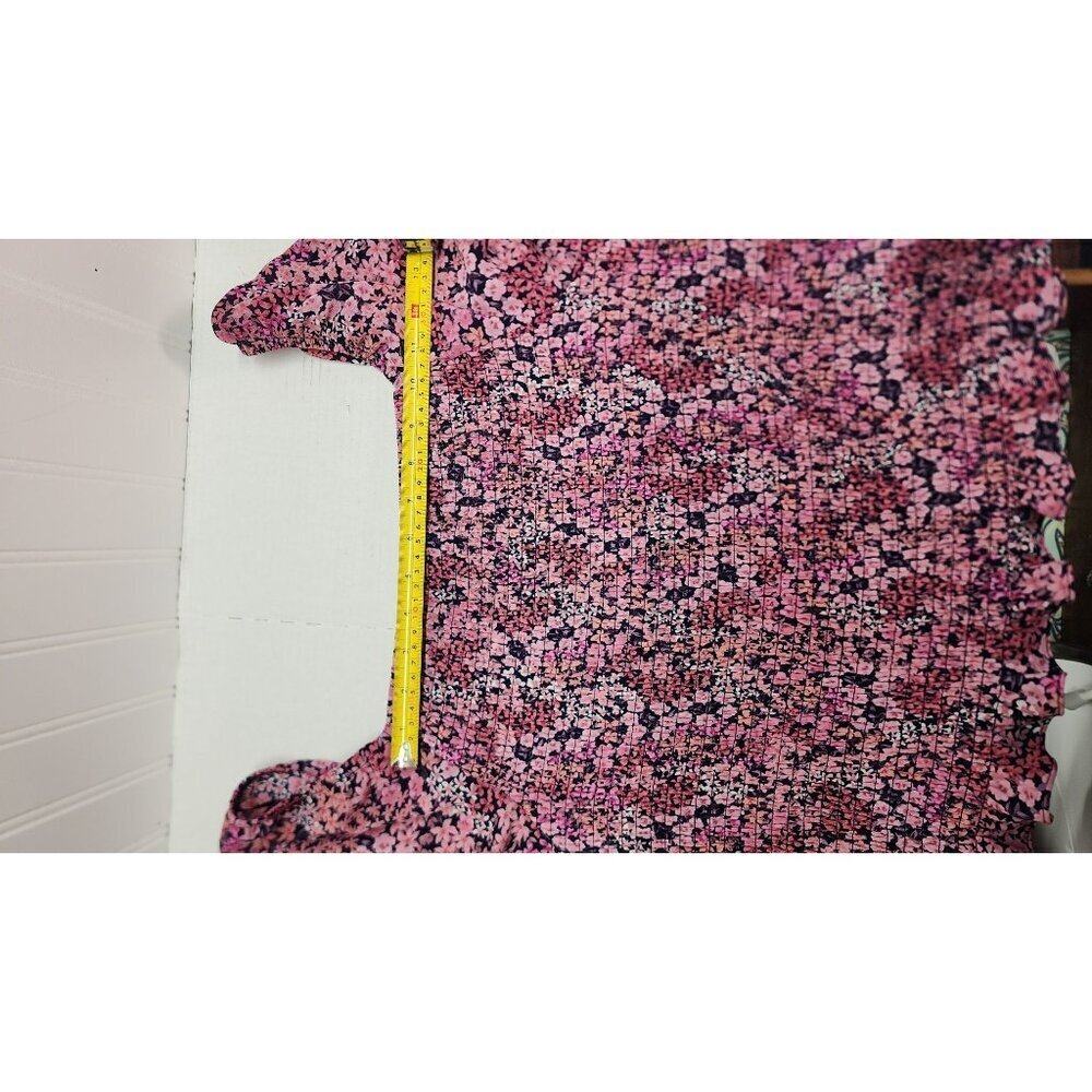 Vince Camuto  Pink Floral Smocked Square Neck Long Sleeve Blouse With Ruffle Hem - Picture 11 of 11